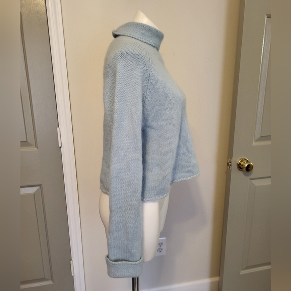 Boston Proper Soft Angora Lambswool Baby Blue Turtleneck Cropped Knit Sweater(S) - Picture 2 of 6
